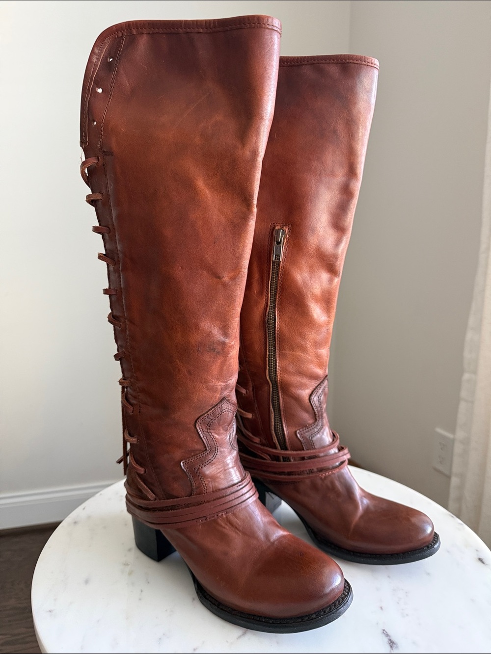 FreeBird Coal Tall Lace-Up Leather Boots Size 7